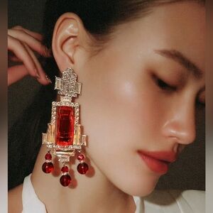 Glamorous Gold and Red Drop Earrings
